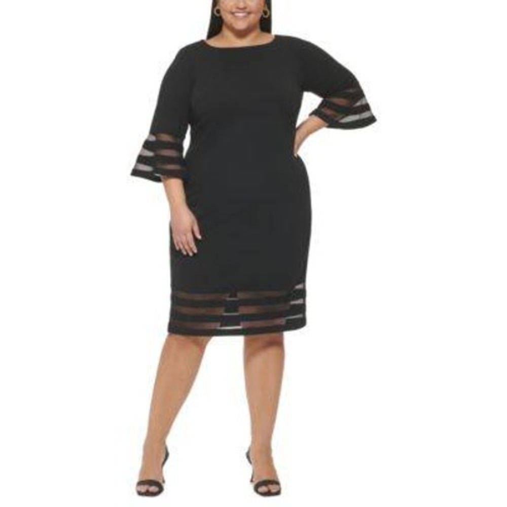 Calvin Klein Woman Black Mesh Stripe Sheath Dress 22W CX9C19MQ